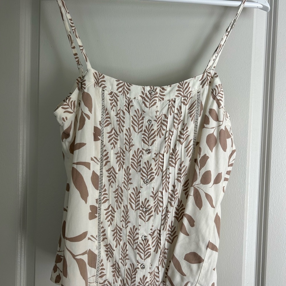 Cream and Brown Leaf Print Top